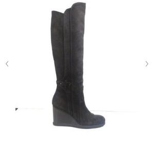 Alberto Fermani Brown Suede Wedged Platform Over Knee boot